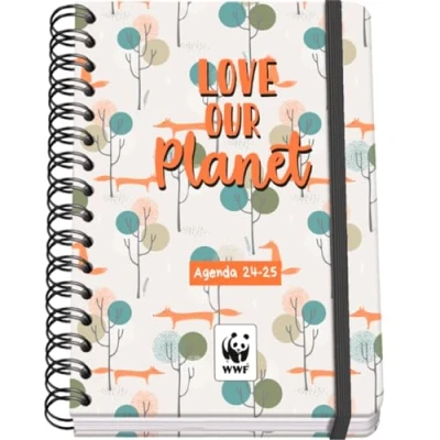 Immagine di Dohe Agenda scolastica 2024 2025 Vista settimanale, formato A5 (15 x 21 cm), chiusura ad anelli e gomma, spagnolo inglese, 4 pagine di adesivi, da settembre a giugno, materiale scolastico WWF
