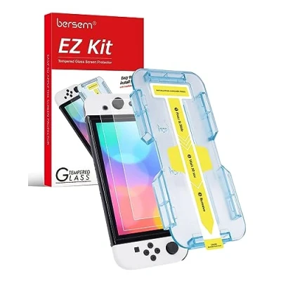 Immagine di BERSEM 2 Pezzi Pellicola Protettiva per Nintendo Switch OLED 7 pollici 2021, Vetro Temperato, Facile Installazione, Durezza 9H, Ultra Trasparente, Antigraffio, Senza Bolle, Alta Risposta