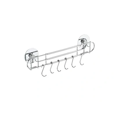 Immagine di WENKO Turbo Loc® barra con 6 ganci fissaggio senza trapano Argento lucido