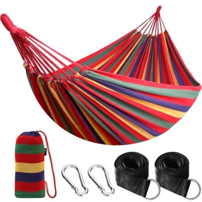 Immagine di Anyoo Amaca da Giardino in Cotone Tessuto Comodo con Cinghie Rispettose degli Alberi per Appendere, Durevole Portatile Borsa Viaggio Campeggio, Esterno/Interno, Balcone, Patio
