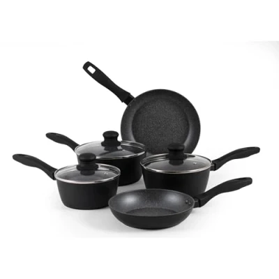 Immagine di Russell Hobbs RH02814EU7 Set di pentole e padelle da 20/24 cm 16/18/20 cm, antiaderenti, adatte a piani cottura induzione, con coperchi in vetro, cucina, marmo