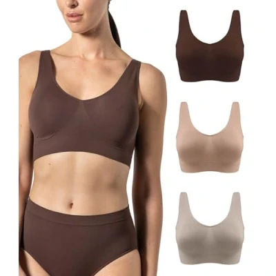 Immagine di Risalti Reggiseno Senza Ferretto Spalla Larga 3 pz Bralette Donna in Microfibra, Brassiere Top Elasticizzato, Intimo Donna, Cuciture Made Italy