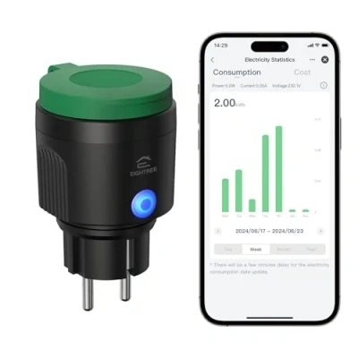 Immagine di EIGHTREE Presa Smart WLAN Esterna, Impermeabile IP44, con Misurazione dell&#039;Energia, Compatibile Alexa, SmartThings e Google Home, Funzione di Timer, Telecomando Controllo Vocale