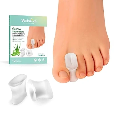 Immagine di Welnove Separatori per dita dei piedi in gel da 12 confezioni Cuscinetti alluce valgo Distanziatori raddrizzare le sovrapposte uomini e donne Trasparente