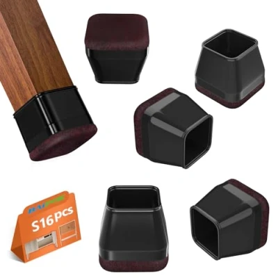 Immagine di 16 Pezzi Feltrini per Sedie Quadrati, Gommini in Silicone con Feltro, Elastiche Protezione Gambe Delle Antigraffio (Fit:22 30mm)