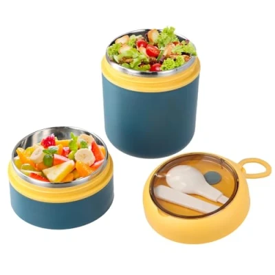 Immagine di volumoon Termos per Alimenti 710 ml, Contenitore Termico di Acciaio Inossidabile con Cucchiaio, Thermo Lunch Box bambini, Zuppa, Porridge, Riso (Blu)