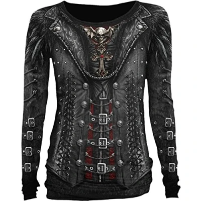 Immagine di Spiral Direct Gothess Wrap Allover Baggy Top Black, Maglia a Maniche Lunghe Donna, Nero (Black 001), 52 (Taglia Produttore: X Large)