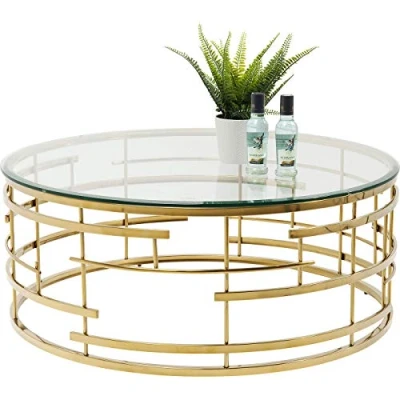 Immagine di Kare Design tavolo da caffè Jupiter Gold, oro/vetro colorato, Ø100cm, corridoio, bagno, commodino, divano