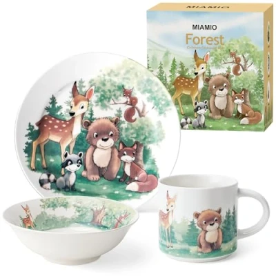 Immagine di MIAMIO set di 3 stoviglie per bambini/piatti bambini, piatti bambini include piatti, ciotole e tazze piccoli (Foresta)