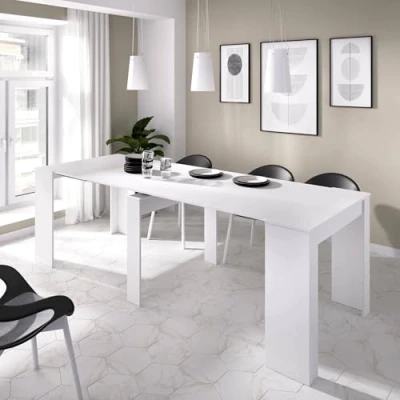 Immagine di DMORA allungabile Cognolo, Tavolo da Pranzo Multiuso, Consolle Estensibile Multiposizione con Porta allunghe Incluso, 54/239x90h77 cm, Bianco