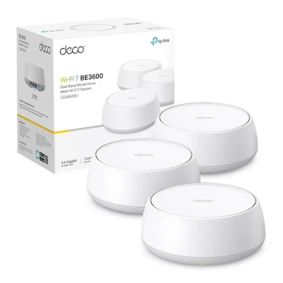 Immagine di TP Link WiFi 7 Deco BE25 Mesh WiFi, BE3600Mbps Dual Band, Router, AP, 2 Porte Ethernet di 2,5 Gbps, 4 Antenne Interne, MLO, AI Roaming, HomeShield, Funziona con Qualsiasi ISP, Modem e Alexa, 3pz
