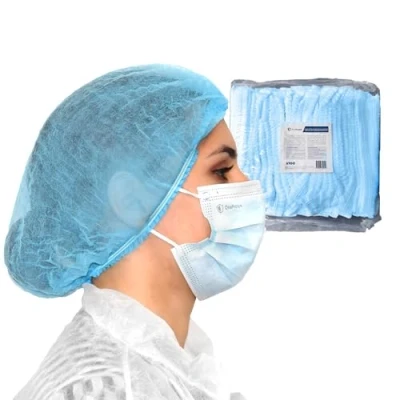 Immagine di OneProtek 100 Cuffie monouso TNT per capelli Blu Cuffia modello Plissè Copricapo usa e getta non tessuto traspirante