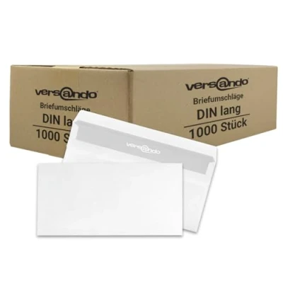 Immagine di versando 1.000 buste per lettere, formato DIN lungo, 22 x 11 cm, senza finestra, autoadesive, colore: bianco