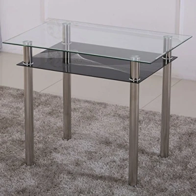 Immagine di Tavolo da pranzo 90 x 60 cm, in vetro trasparente con ripiano, cromato