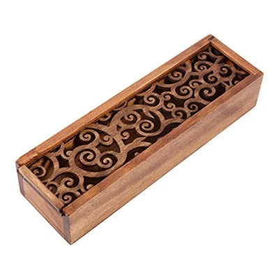 Immagine di Scatola portapenne in legno vuota Portaoggetti da scrivania per ufficio scuola studente(Swirl Grass Type)