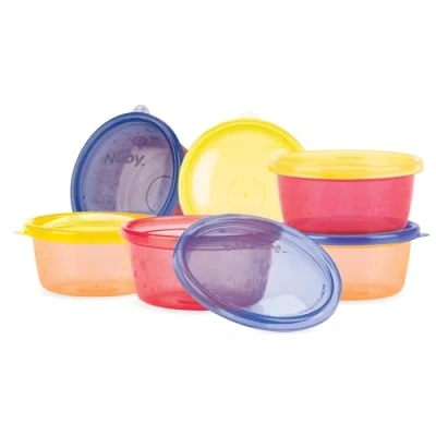 Immagine di Nuby ID91161 Scodelline con Coperchio a Chiusura Ermetica, Set di 6, Multicolore, 120 Ml