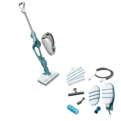 Immagine di BLACK+DECKER Scopa a vapore con pulitore manuale e guanto STEAMITT 9 accessori Multifunzione 1300 W Tempo di riscaldamento 15 secondi Serbatoio da 500 ml Pulizia perfetta FSMH1351SM QS