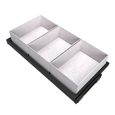Immagine di Emuca Kit vassoio con 3 cestelli e telaio guide a chiusura morbida per armadio, regolabile, modulo 900mm, Nero testurizzato