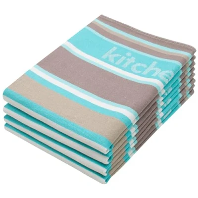 Immagine di ZOLLNER 4 Strofinacci da Cucina, 100% Cotone, 50x70 cm, a Righe Verde Menta