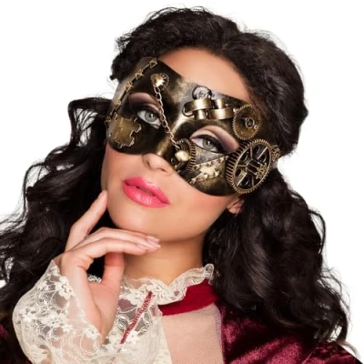 Immagine di Boland 00209 maschera occhi steampunk, retrò in look bronzo, con ingranaggi, catene e rivetti, accessorio, costume, carnevale, festa a tema, halloween