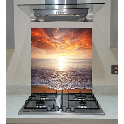 Immagine di Paraspruzzi, pannello cucina, vetro temperato, tramonto sul mare, qualsiasi dimensione, Va Art (larghezza 90 x altezza 70 /cm)