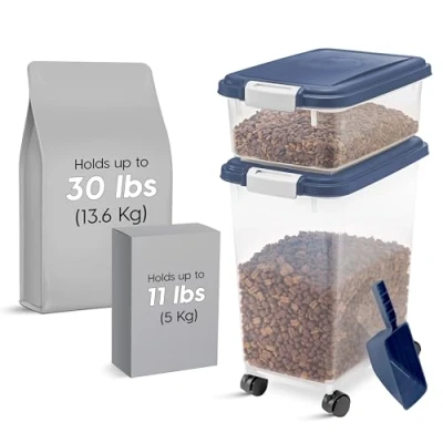 Immagine di Iris Ohyama, Contenitore per Crocchette Ermetico, 30L+10L, Blu, Ermetici, Plastica, con Coperchio, Cibo Gatti, Cani, secco, Crocchette, Dolci, MP 8&amp;MP 1