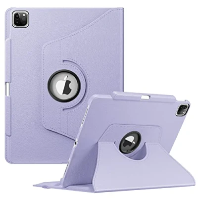 Immagine di FINTIE custodia rotante compatibile con iPad Pro da 12,9&quot; (2022/2021/2020/2018, 6a/5a/4a/3a generazione) protettiva girevole a 360 gradi portapenne, funzione sleep/wake automatica, viola