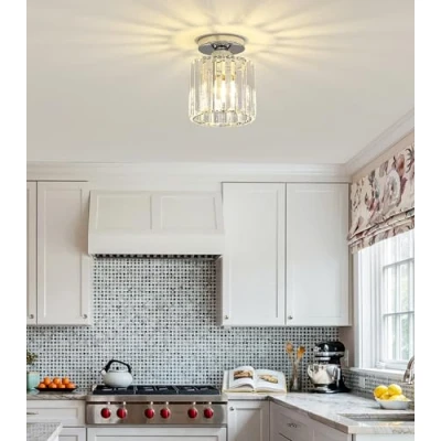 Immagine di Plafoniera Moderna In Cristallo, Lampada Da Soffitto Cristallo Argento E27, Lampadario Di Rotondo, Per Corridoio Soggiorno Camera Letto Illuminazione D&#039;ingresso Della Cucina (argento)
