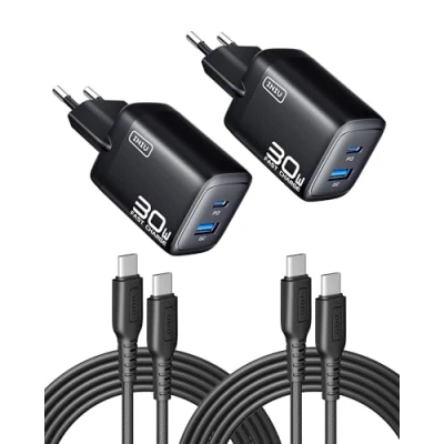 Immagine di INIU 30W Caricatore USB C 2 Pezzi, [USB + A] Porto Presa Multipla PD &amp; QC3.0 Carica Cellulare, Caricabatterie per iPhone 16 15 Pro Max, iPad Pro, Samsung S24 Ultra usw