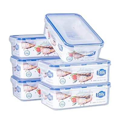 Immagine di EASYLOCK Confezione da 6 contenitori per alimenti in plastica 1150 ml, con coperchio, la preparazione dei pasti, riutilizzabili, adatti al microonde e