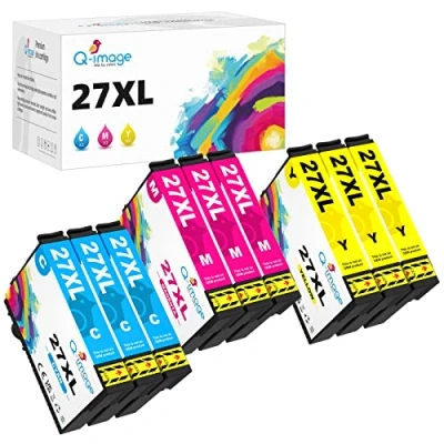 Immagine di Q image 27XL Cartucce d&#039;inchiostro Sostituzione per Epson 27 Workforce WF 3620 3640 7110 7210 7610 7620 7710 7715 7720 (3 Ciano 3 Magenta Giallo)