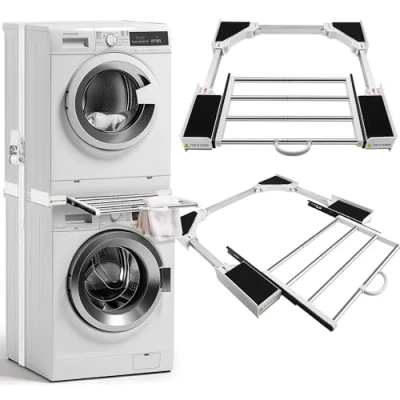 Immagine di Kit Sovrapposizione lavatrice asciugatrice,supporto asciugatrice,Telaio intermedio con filo stendibiancheria, telaio di collegamento per asciugatrice universale
