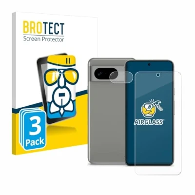 Immagine di brotect Pellicola Protettiva Vetro per Google Pixel 8 (Fronte+Fotocamera) Protezione Schermo (3 Pezzi) [Durezza Estrema 9H, Chiaro]