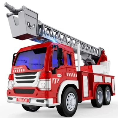 Immagine di TOYABI Camion dei Pompieri Giocattolo con Luci e Suoni, Camioncino 1/16 Spingi Vai da Costruzione Scala rotante di salvataggio estensibile per Ragazzi Ragazze 3 4 5 Anni
