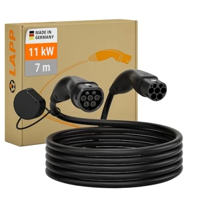 Immagine di LAPP MOBILITY 11KW Cavo Ricarica Auto Elettrica Tipo 2 trifase 7m protetto IP55 20a Moda 3 contatti Resistenti Corrosion Adatto per PHEV &amp; BEV