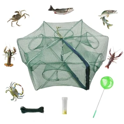 Immagine di HunterBee 1/2PC pesca automatica gabbia，per gamberetti pieghevole granchio da nylon rete pesca，pesciolini gamberi granchi gabbia