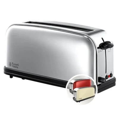Immagine di Russell Hobbs Tostapane Scomparto Lungo per 2 fette o 1 fetta larga di pane Acciaio Inox Lucidato; toast extra ampio, 6 livelli doratura; Scongelamento, Victory 23510 56