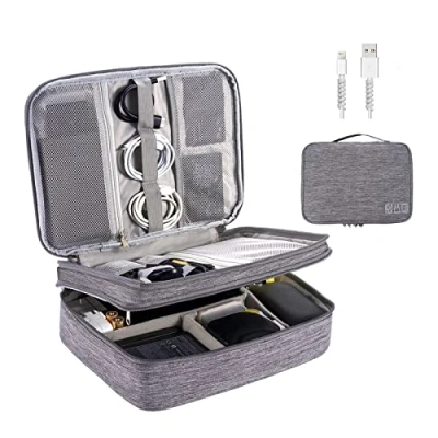 Immagine di OrgaWise Organizer Cavi da Viaggio Accessori Custodia Tre Strati Borsa Porta per Carry Fotocamera,Ipad e Scheda di Memoria con Set 2 Linee Dati Protect