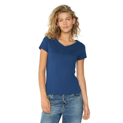 Immagine di DANISH ENDURANCE Maglietta in Cotone Biologico, T Shirt a Mezze Maniche, Morbida, Premium, da Donna, Scollo V Blu Chiaro, S