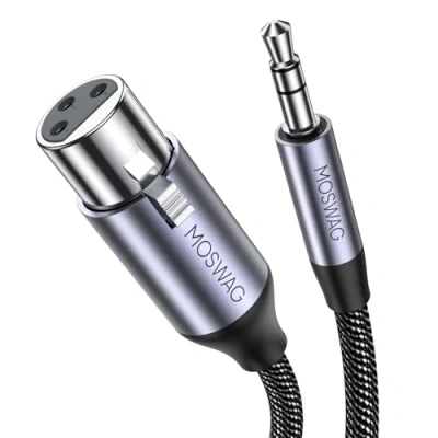 Immagine di MOSWAG cavo XLR mini jack, bilanciato per microfono da 3,5 mm, adattatore di interconnessione bus mm a 3 pin, compatibile con computer, altoparlanti, microfoni, fotocamere