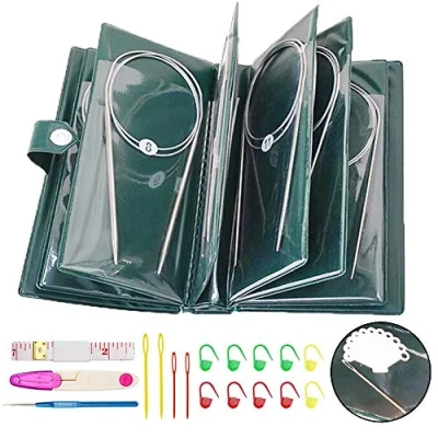 Immagine di Aweisile Ferri da Maglia Circolari 11 pezzi 80cm acciaio Inox Circolare uncinetto dell&#039;ago set con di attrezzi per gancio Weave 1,5 5 mm