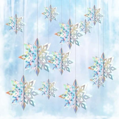 Immagine di FUIPVGI 12 decorazioni 3D a forma di fiocco neve, da appendere all&#039;albero Natale, per vacanze, matrimoni (12 pezzi)