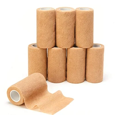 Immagine di Benda Elastica Coesiva, confezione di 8 rotoli Garza Autoadesiva Medical Wrap (10cm, Beige)