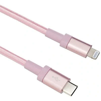 Immagine di Amazon Basics Cavo di ricarica USB C a Lightning, certificato MFi, in nylon intrecciato, per iPhone 13/12/11/X/XS/XR/8, 1.8 m, Oro Rosa