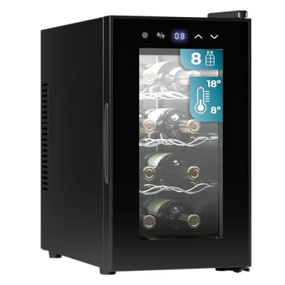 Immagine di Cecotec Enoteca 8 Bottiglie Bolero Grandsommelier 830 Coolcrystal, Raffreddamento termoelettrico, Temperatura regolabile tra 18C, Controllo tattile e display, LED interno, Gas non nocivo.