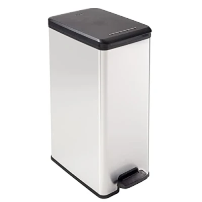 Immagine di Curver Slim Bin 40L Quadrato Plastica Nero, Argento bidone per la spazzatura, 42 x 25 61 cm