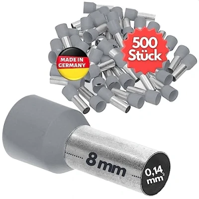 Immagine di Kalitec AE01408GR 500 terminali isolati, 0,14 mm², lunghezza 8 mm, colore grigio, Made in Germany I qualità industriale