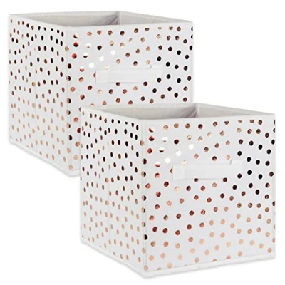 Immagine di DII Collezione di stoccaggio Non Tessuto Pattumiera Pieghevole a Pois, Poliestere, Bianco e Rame, Large Set of 2, 13x13x13 Cube