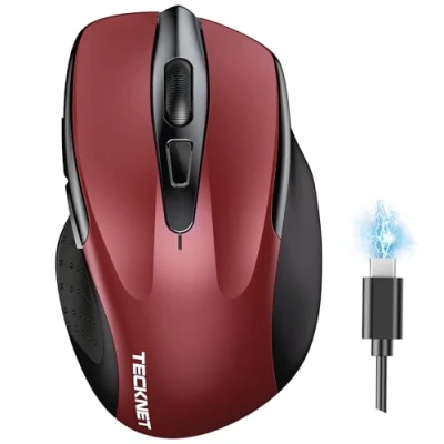 Immagine di TECKNET Mouse Bluetooth Ricaricabile, Multi dispositivo Wireless Silenzioso (Tri Mode: BT 5.0/3.0 + 2.4G), 4800 DPI Ergonomico Portatile per Laptops, Mac OS, Android, Windows