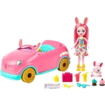 Immagine di Enchantimals Bunnymobile Automobile Convertibile con Bambola e Coniglietto Twist Set da 10 Pezzi Auto 26 cm Regalo per Bambini 3+ Anni